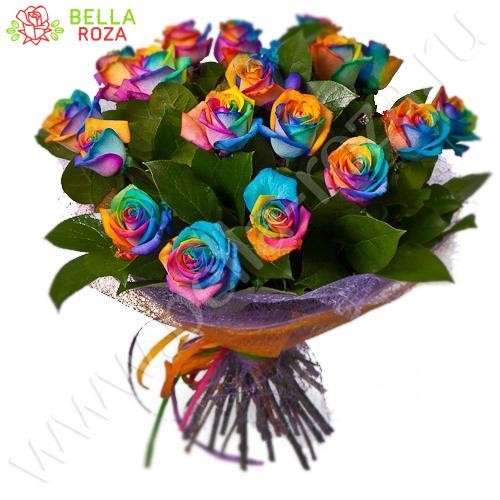 Букет из 21 радужной розы 70-90 см