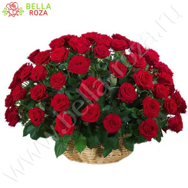 Круглая корзина из 51 красной розы