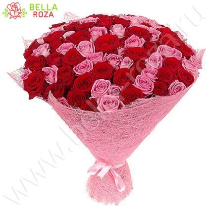 101 красная и розовая роза 70 см