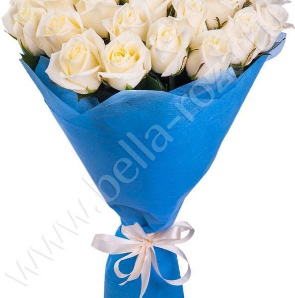 Букет 25 белых роз "Аваланш" 70 см