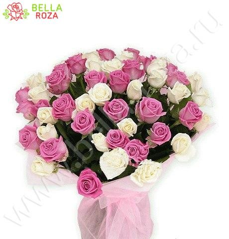 51 розовая и белая роза 70 см
