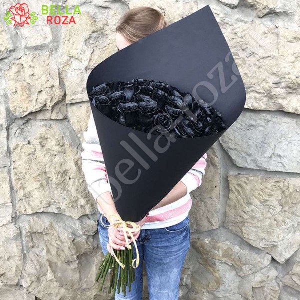 15 натуральных черных роз 70-90 см