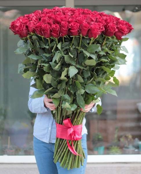 75 гигантских красных роз 130 см
